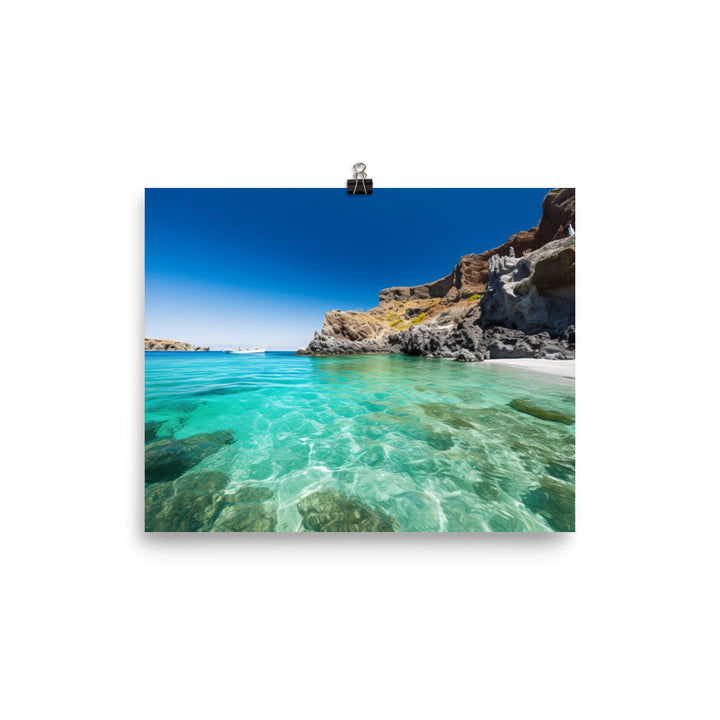 Turquoise Bliss at Santorini Beaches photo paper poster - Posterfy.AI