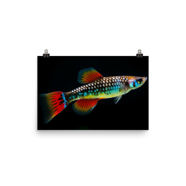 Colorful Male Guppy Swimming in Aquarium Photo paper poster - Posterfy.AI