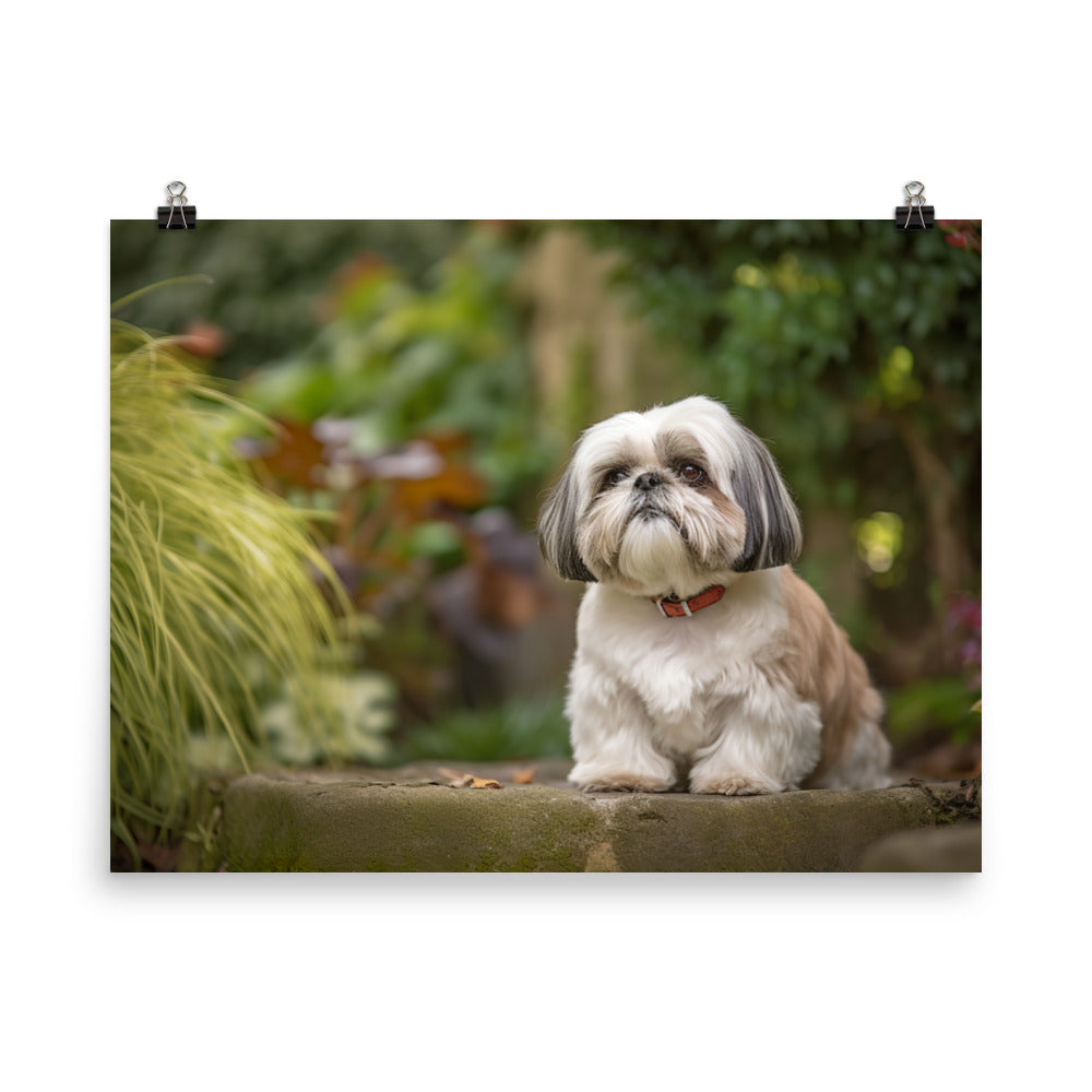 Regal Shih Tzu Posing in the Garden photo paper poster - Posterfy.AI
