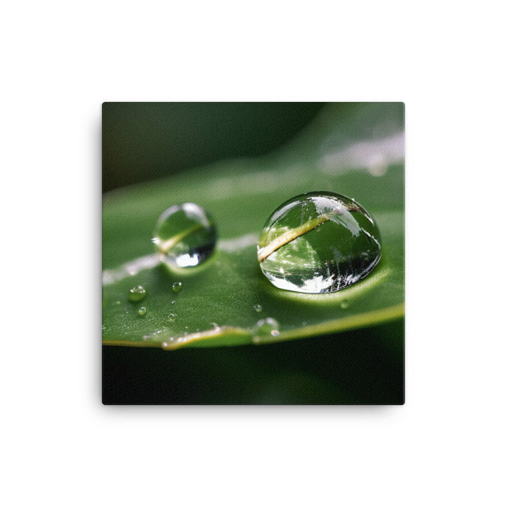 A close-up shot of a water droplet on a green leaf canvas - Posterfy.AI