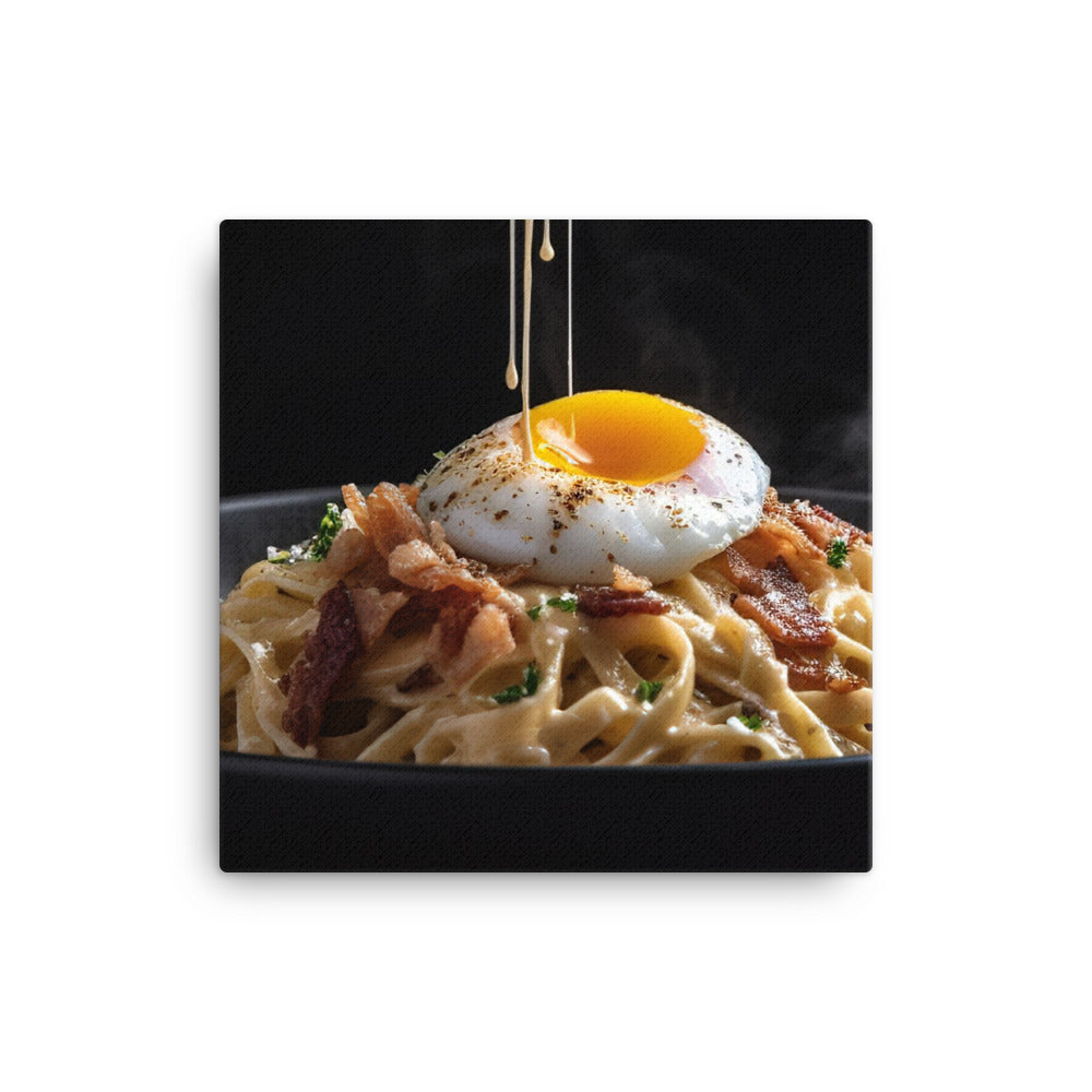 Udon Carbonara with Bacon and Egg canvas - Posterfy.AI