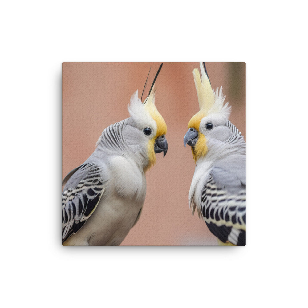 Cute and Curious Cockatiels canvas - Posterfy.AI