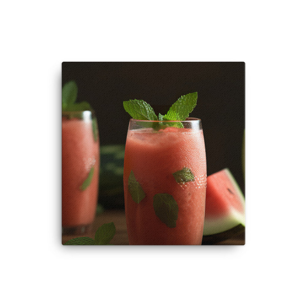 Two glasses of watermelon mint smoothie canvas - Posterfy.AI