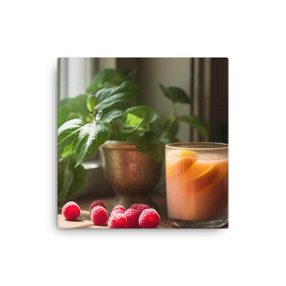 A glass of peach raspberry smoothie canvas - Posterfy.AI