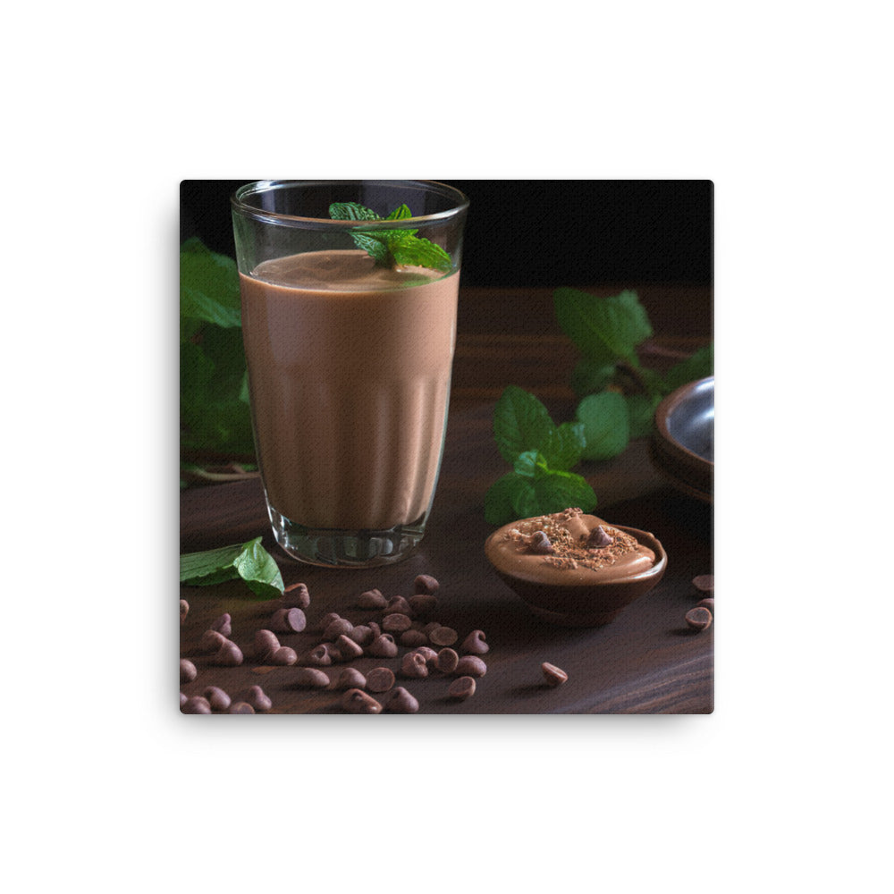 A glass of chocolate peanut butter smoothie canvas - Posterfy.AI