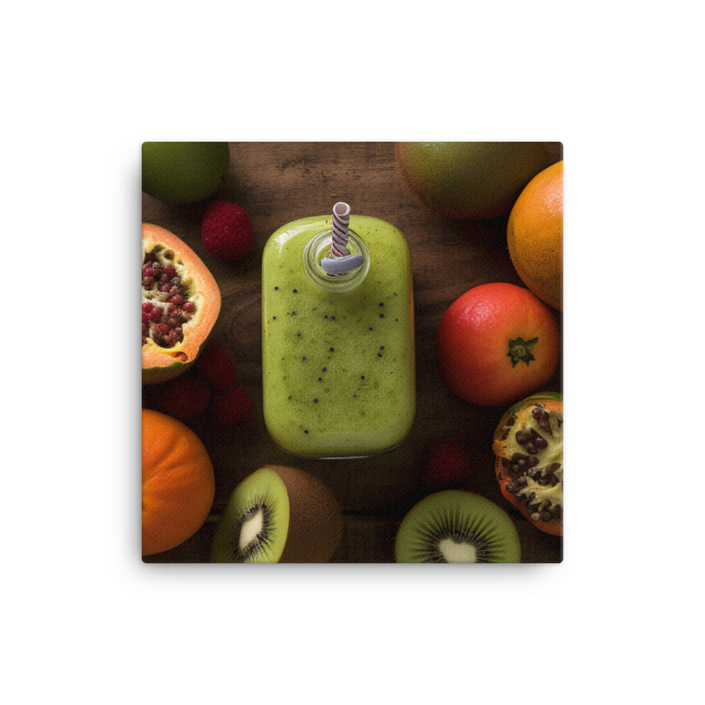 A pitcher of tropical green smoothie canvas - Posterfy.AI