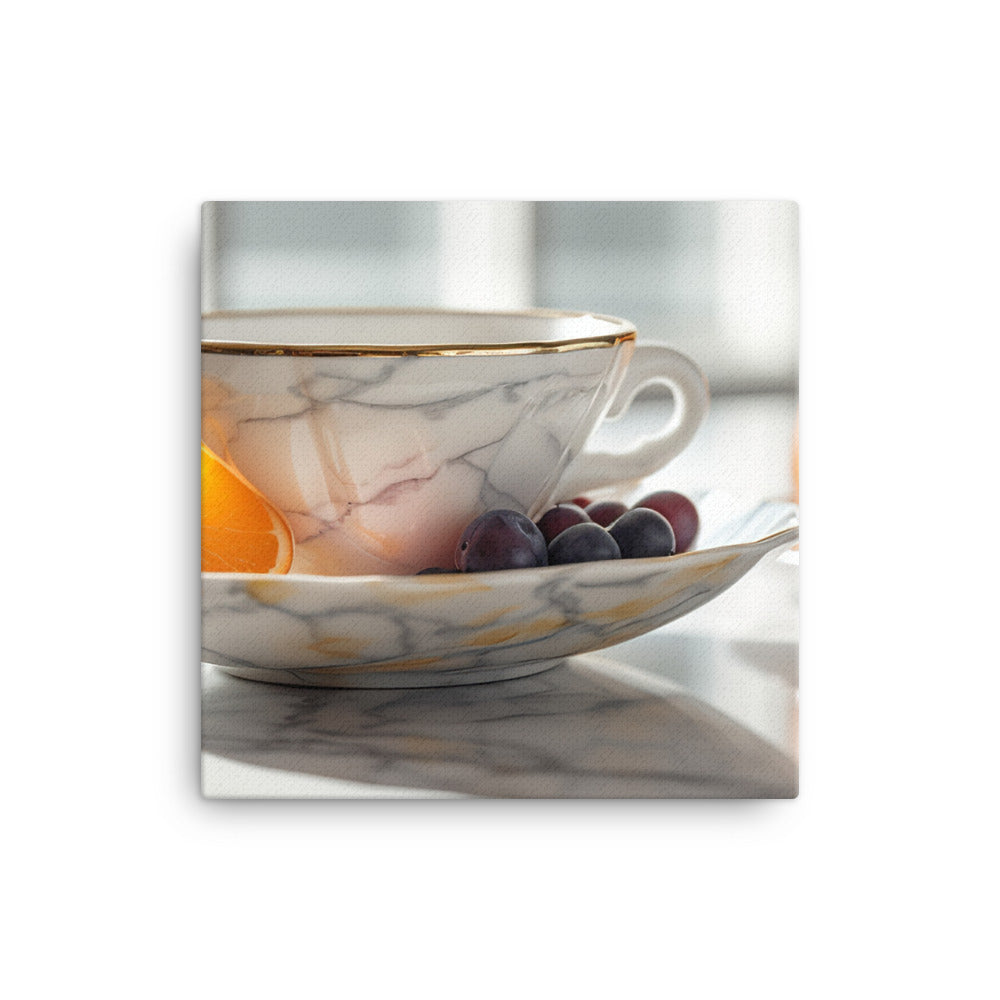 White tea cup and fruit canvas - Posterfy.AI