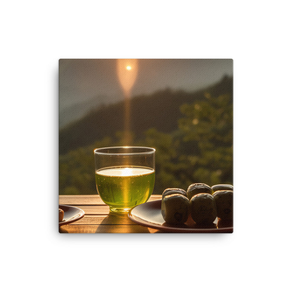 Green tea time with a view canvas - Posterfy.AI