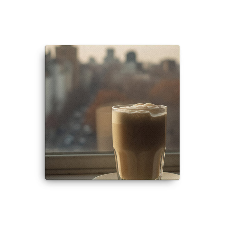 Latte with a swirl of frothy milk canvas - Posterfy.AI