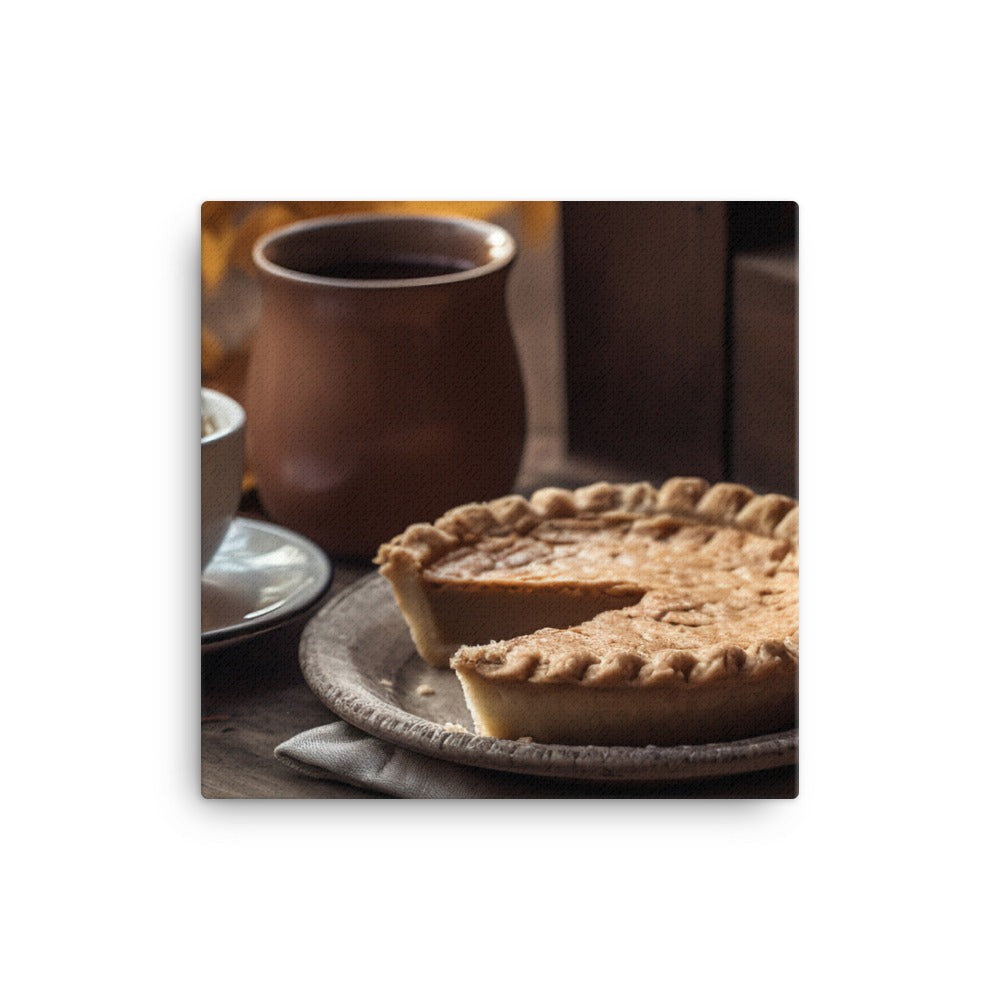 A latte and a slice of freshly baked pie canvas - Posterfy.AI