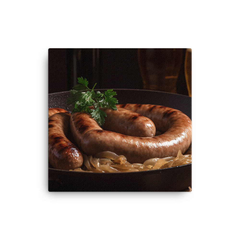 Beer Boiled Sausage and Onions canvas - Posterfy.AI