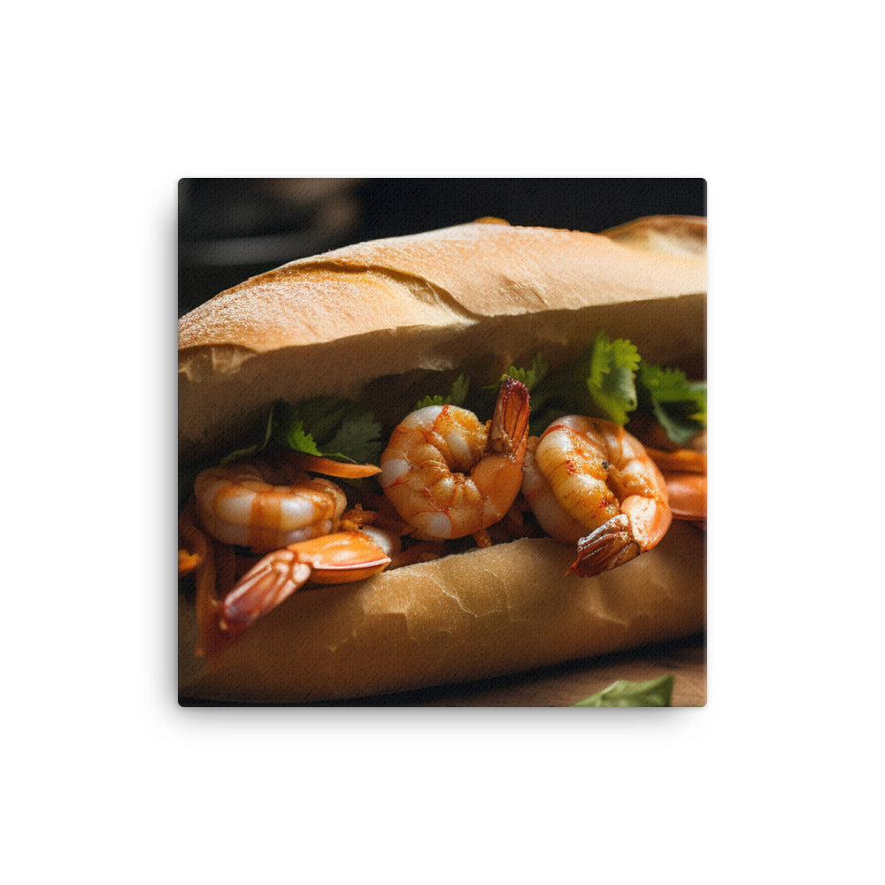 Spicy Banh Mi with Grilled Shrimp and Sriracha Mayo canvas - Posterfy.AI