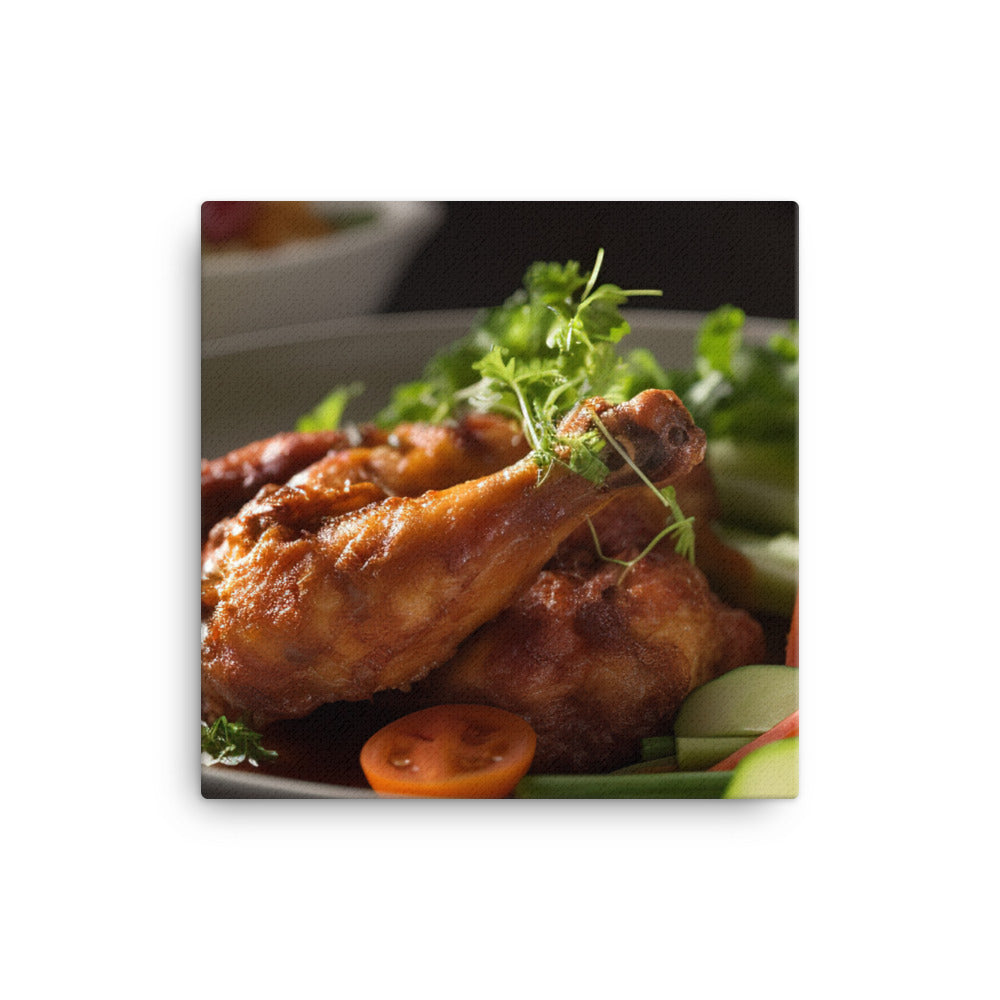 Crispy BBQ Chicken Wings with Vegetables canvas - Posterfy.AI