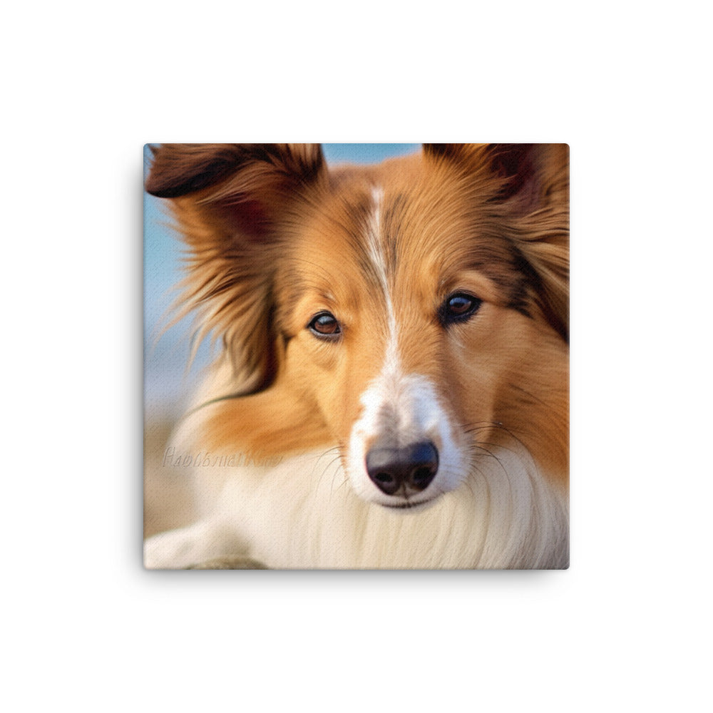 Shetland Sheepdog Relaxing on the Beach canvas - Posterfy.AI