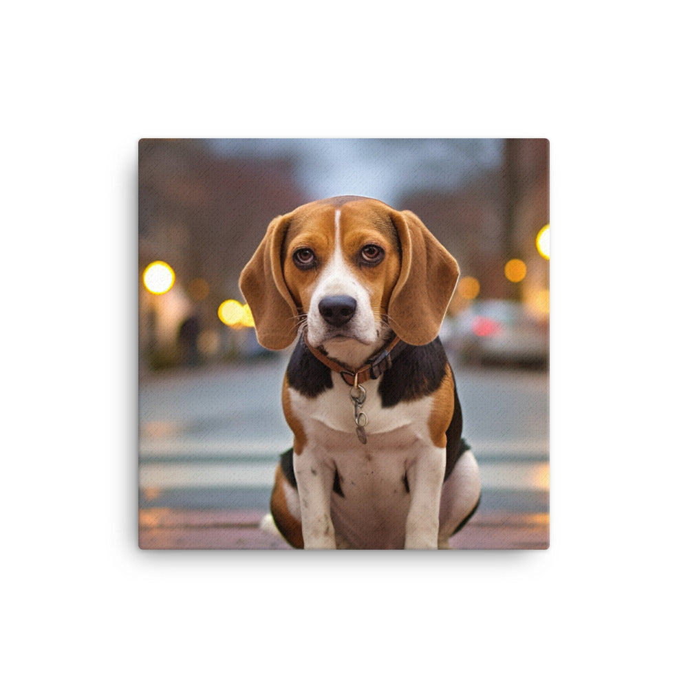 Beagle in the city canvas - Posterfy.AI