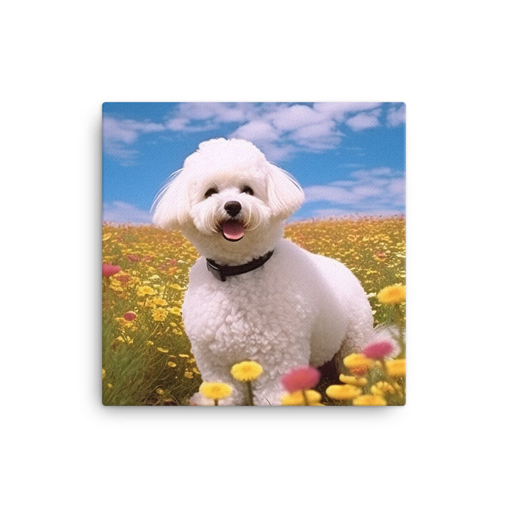 Bichon Frise in a Field of Flowers canvas - Posterfy.AI