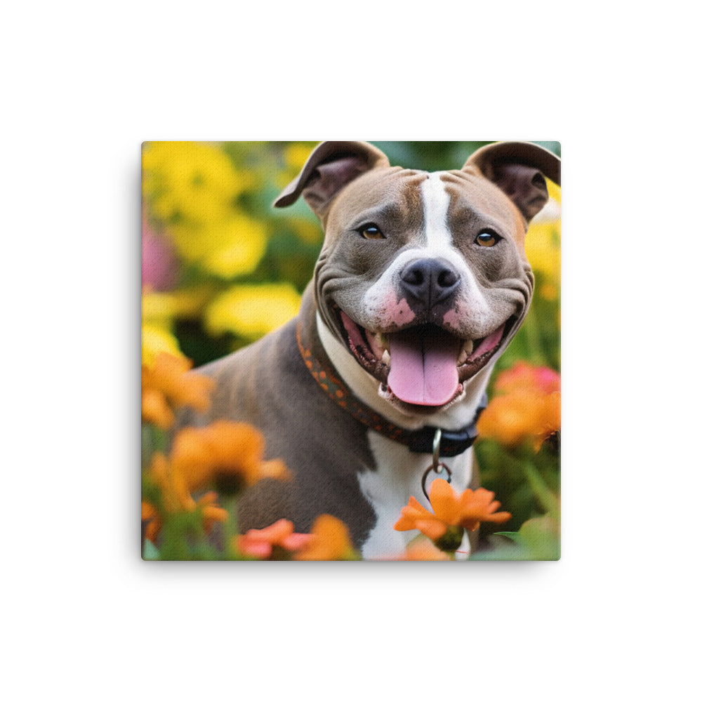 American Staffordshire Terrier in the Garden canvas - Posterfy.AI
