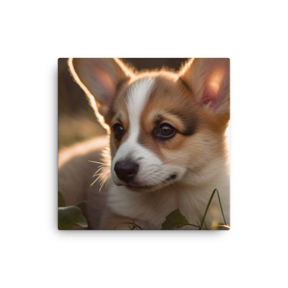 Welsh Corgi Puppy Playing canvas - Posterfy.AI