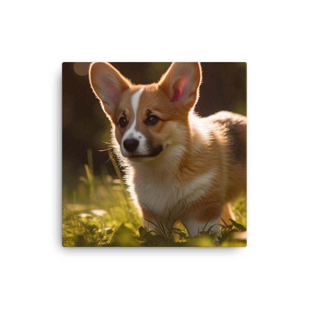 Welsh Corgi Puppy Playing canvas - Posterfy.AI