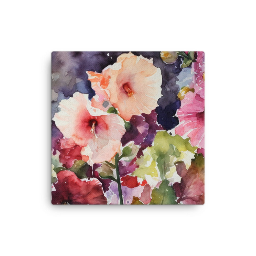 Hollyhocks in Full Bloom canvas - Posterfy.AI