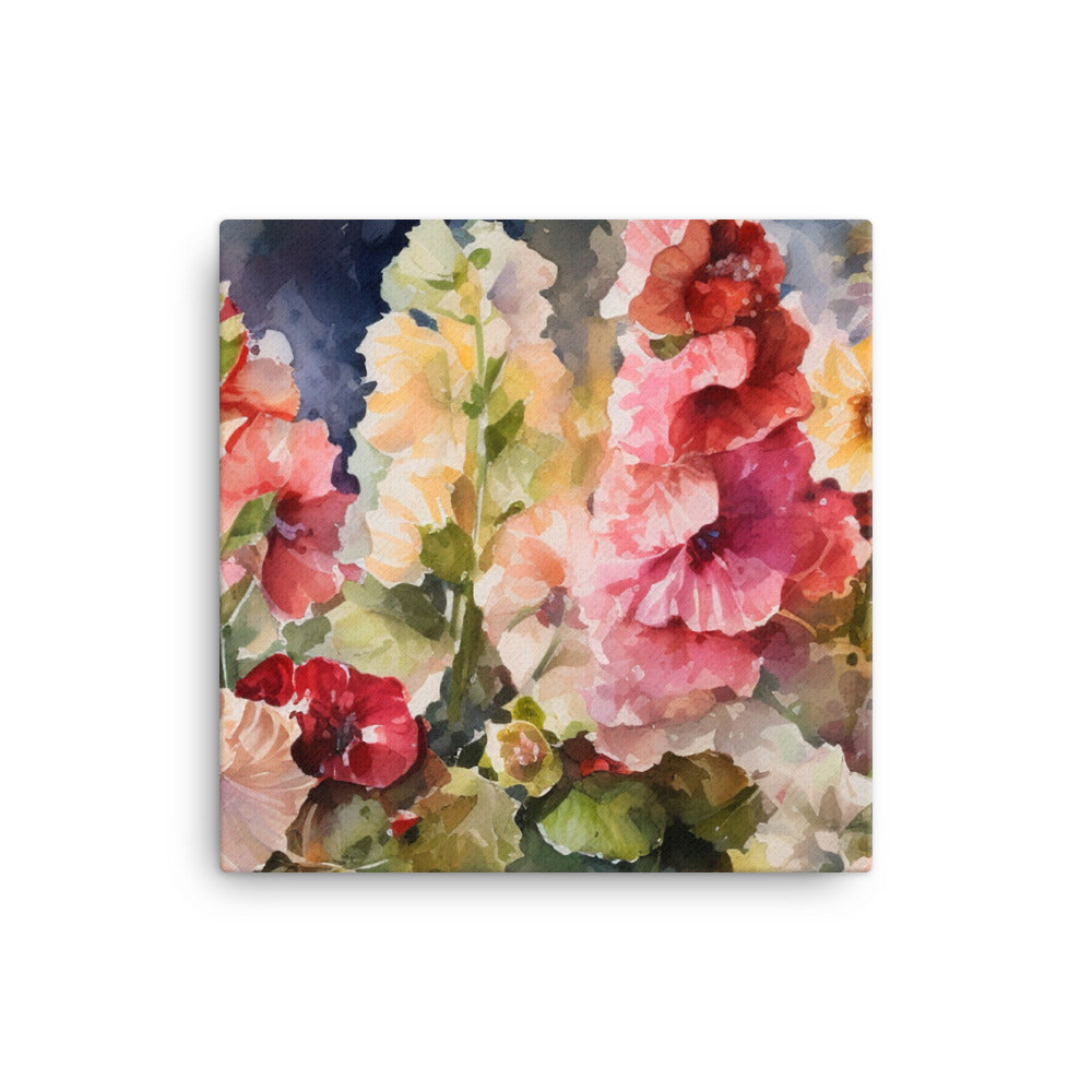Hollyhocks in Full Bloom canvas - Posterfy.AI