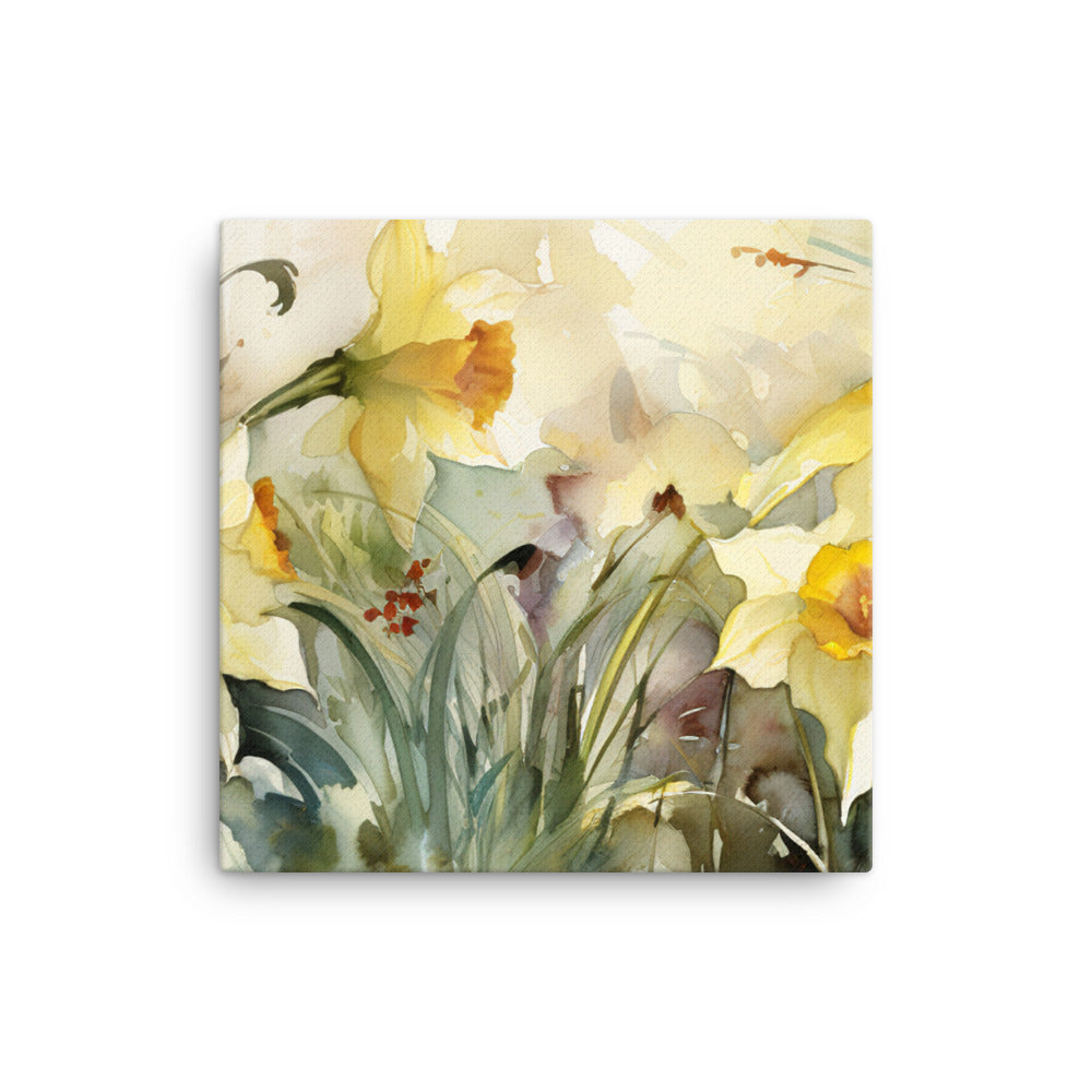 Watercolor Journey with Daffodils canvas - Posterfy.AI