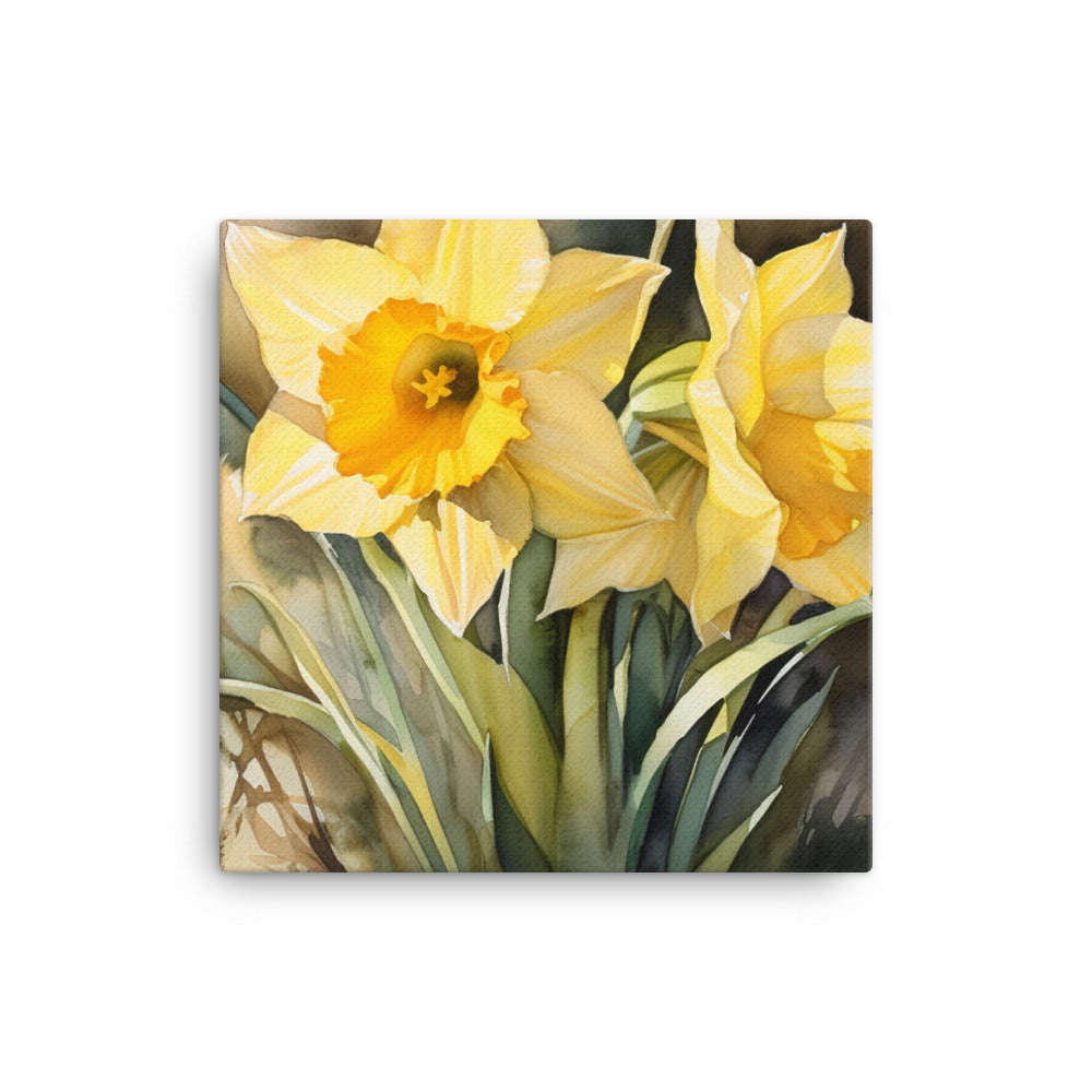 Watercolor Journey with Daffodils canvas - Posterfy.AI