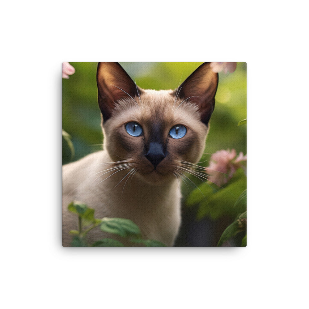 Curious Siamese in the Garden canvas - Posterfy.AI