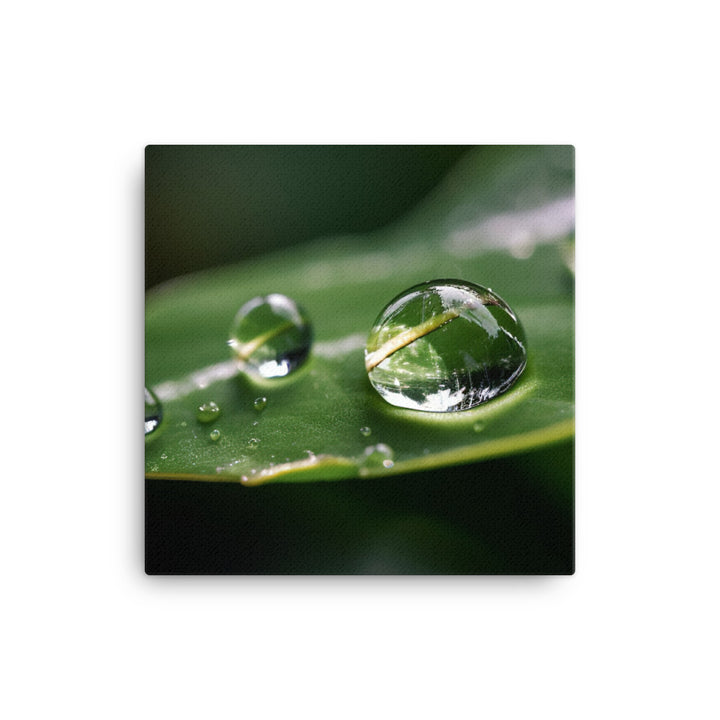 A close-up shot of a water droplet on a green leaf canvas - Posterfy.AI