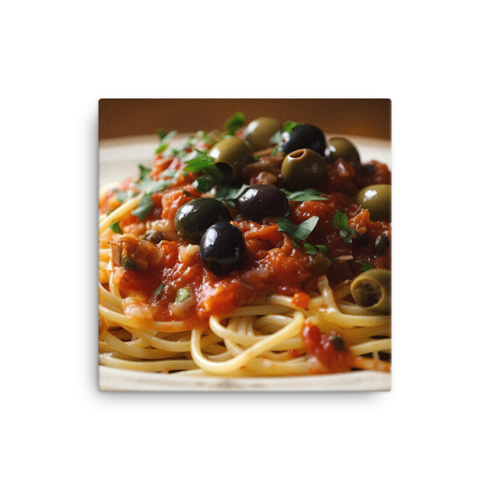 Spaghetti Puttanesca with Anchovies canvas - Posterfy.AI