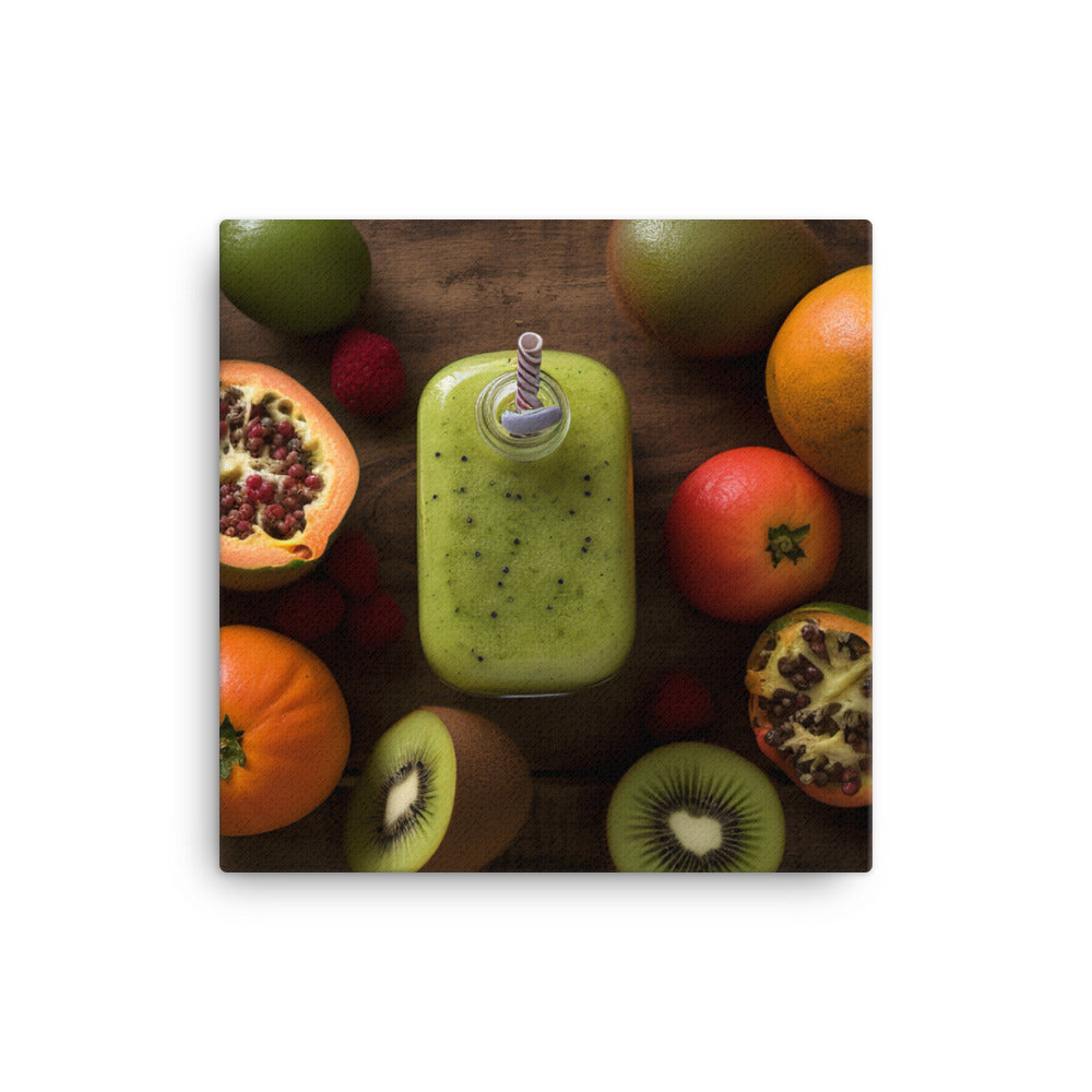 A pitcher of tropical green smoothie canvas - Posterfy.AI