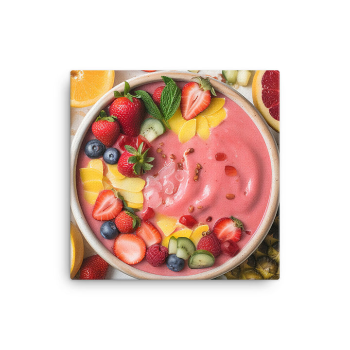 Smoothie bowl filled with blended strawberries canvas - Posterfy.AI