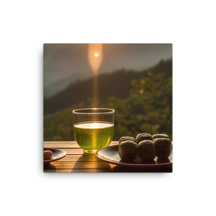 Green tea time with a view canvas - Posterfy.AI