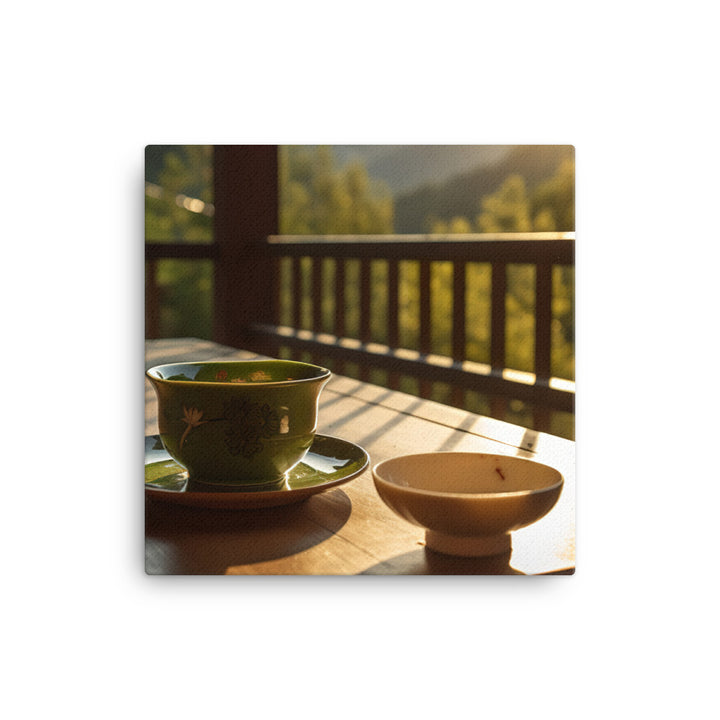 Green tea time with a view canvas - Posterfy.AI