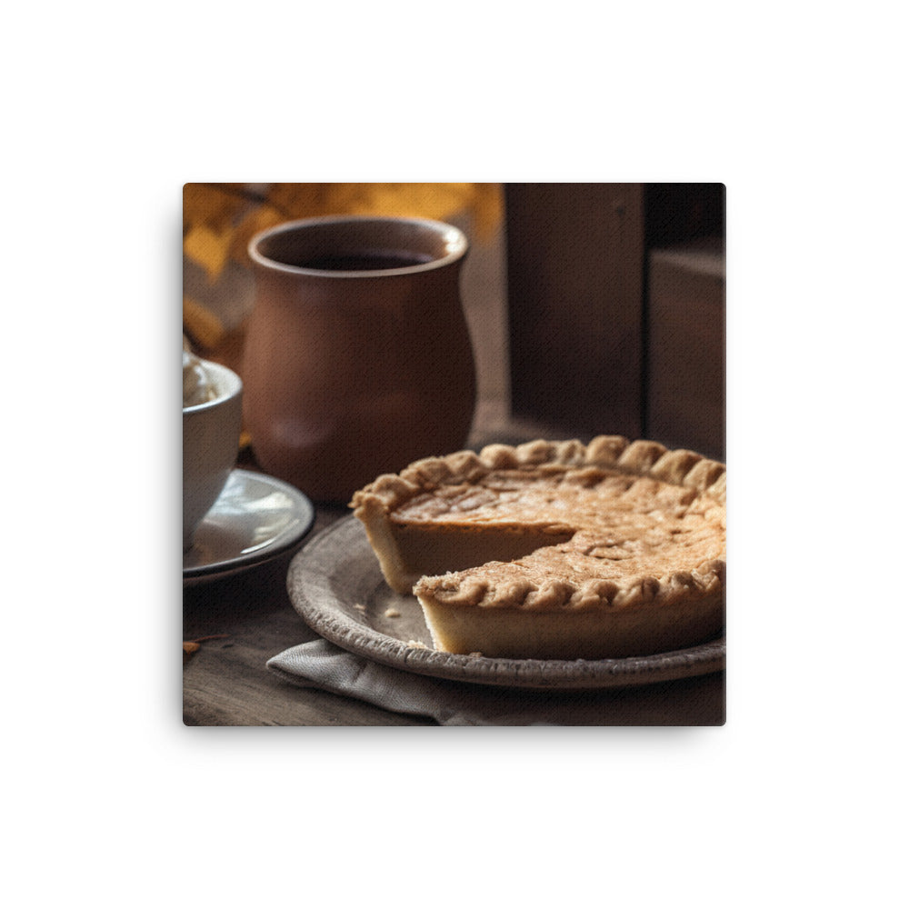 A latte and a slice of freshly baked pie canvas - Posterfy.AI
