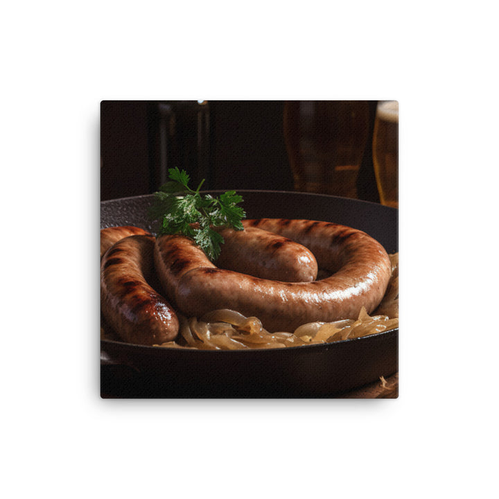 Beer Boiled Sausage and Onions canvas - Posterfy.AI