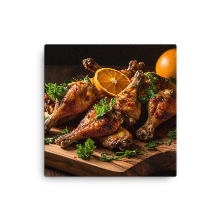 BBQ Chicken Wings on a Wooden Board canvas - Posterfy.AI