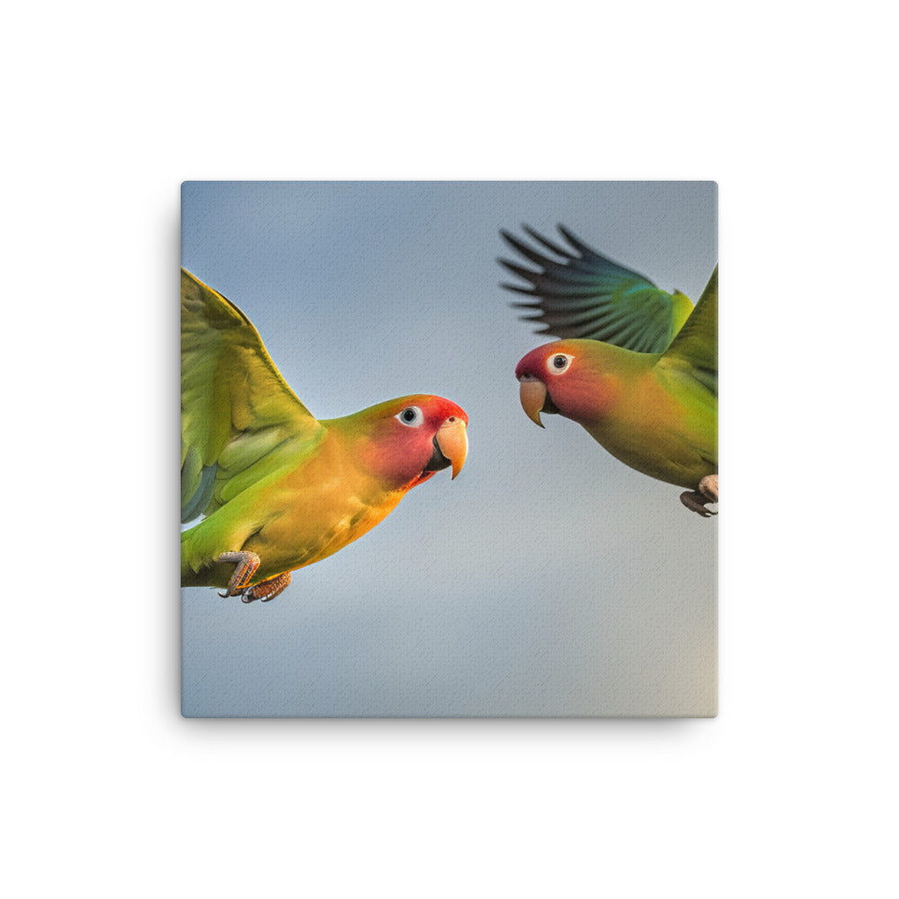 Lovebirds in Flight Canvas - PosterfyAI.com