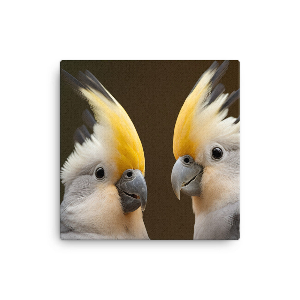 Cute and Curious Cockatiels Canvas - PosterfyAI.com