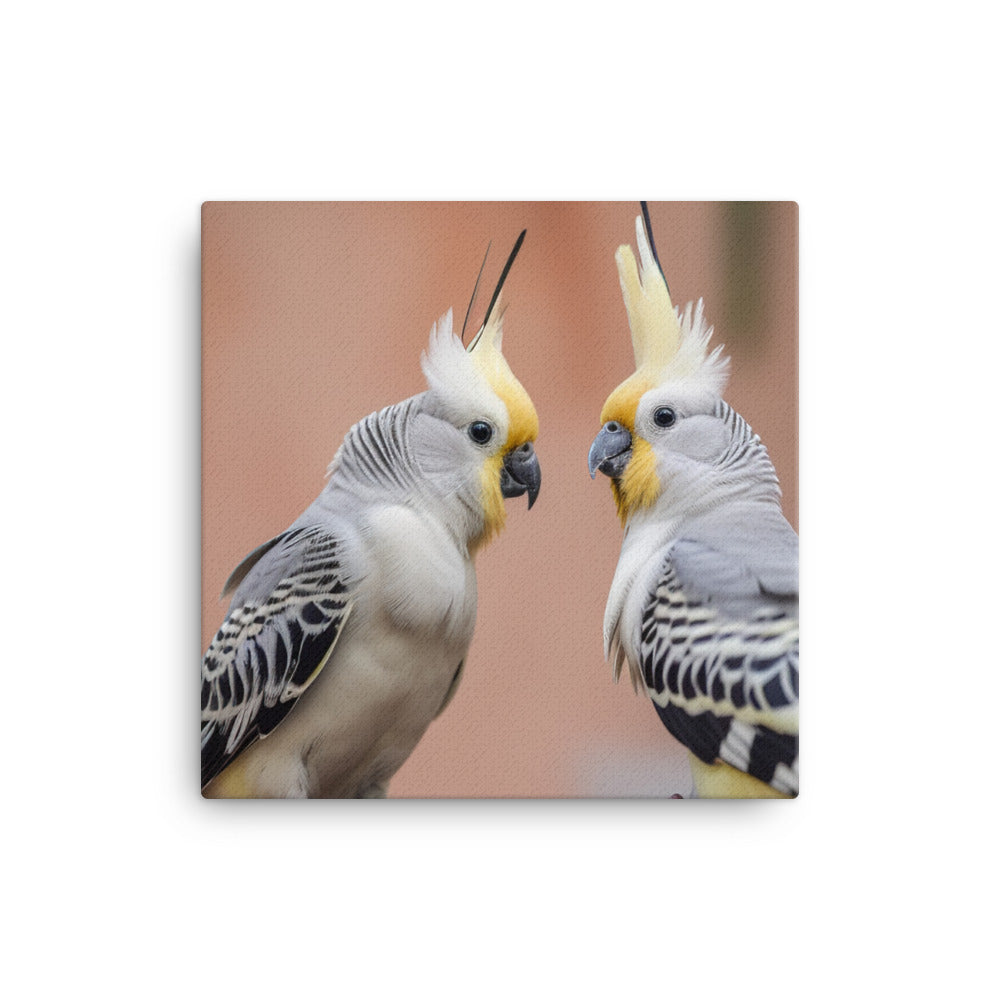 Cute and Curious Cockatiels Canvas - PosterfyAI.com