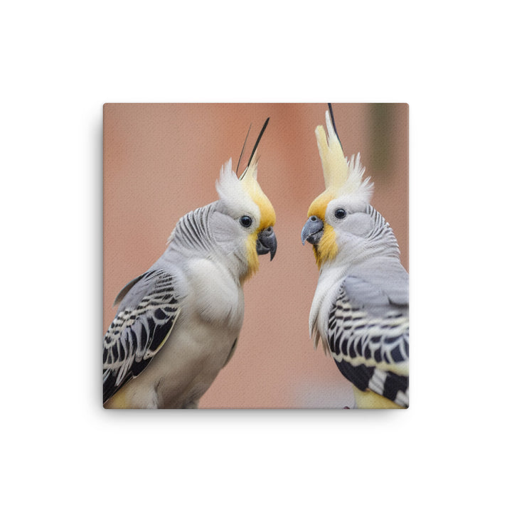 Cute and Curious Cockatiels Canvas - PosterfyAI.com