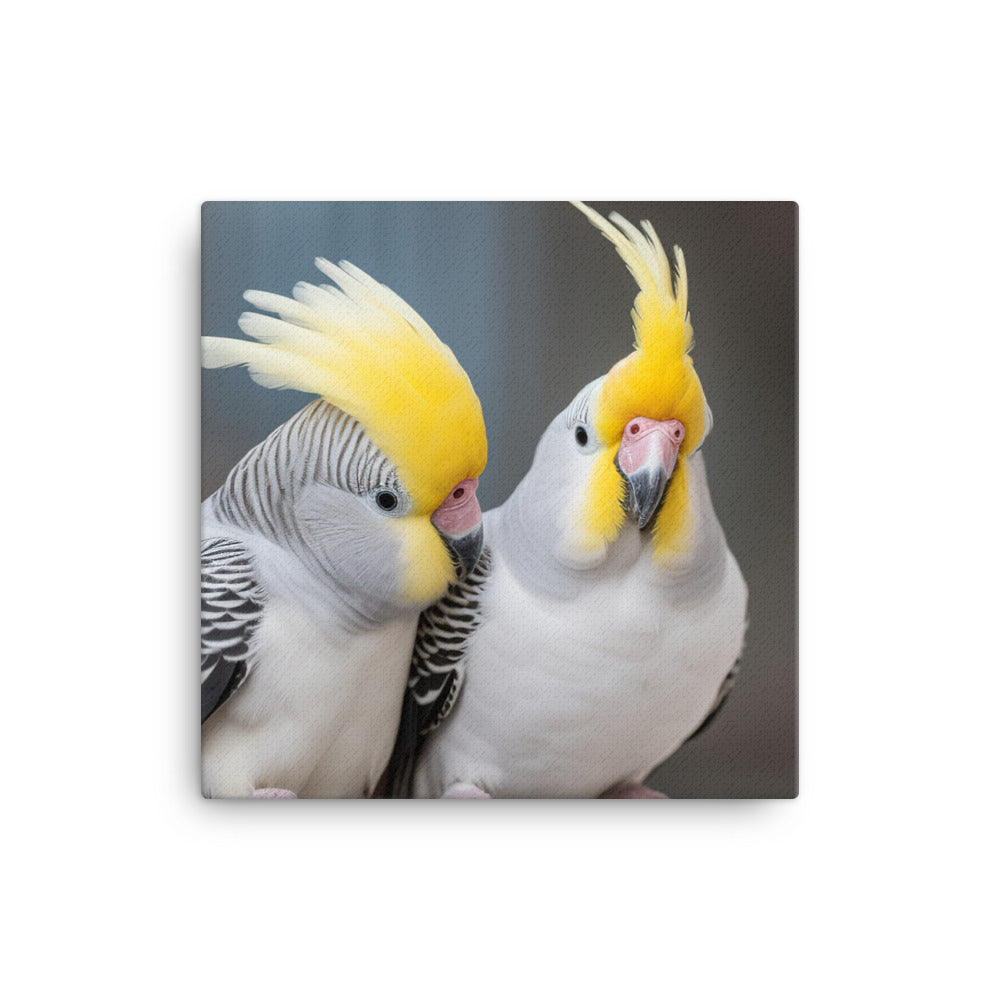 Cute and Curious Cockatiels Canvas - PosterfyAI.com