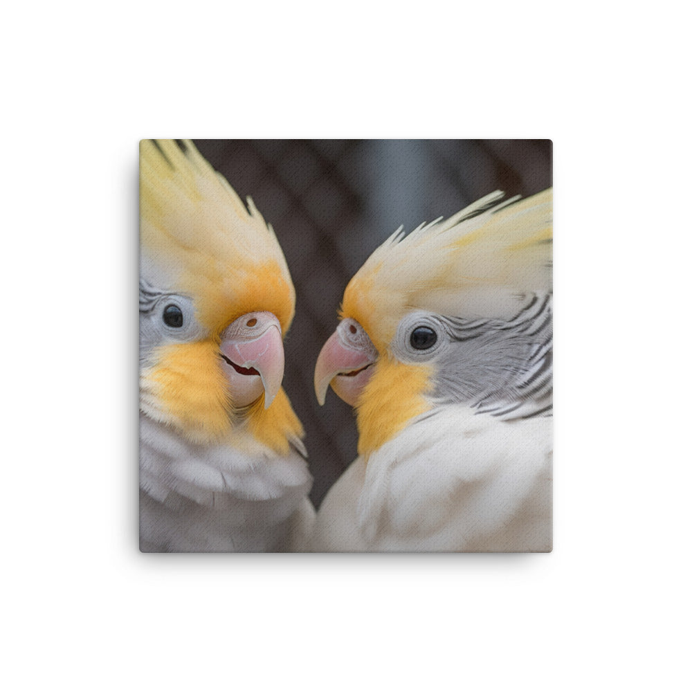 Cute and Curious Cockatiels Canvas - PosterfyAI.com