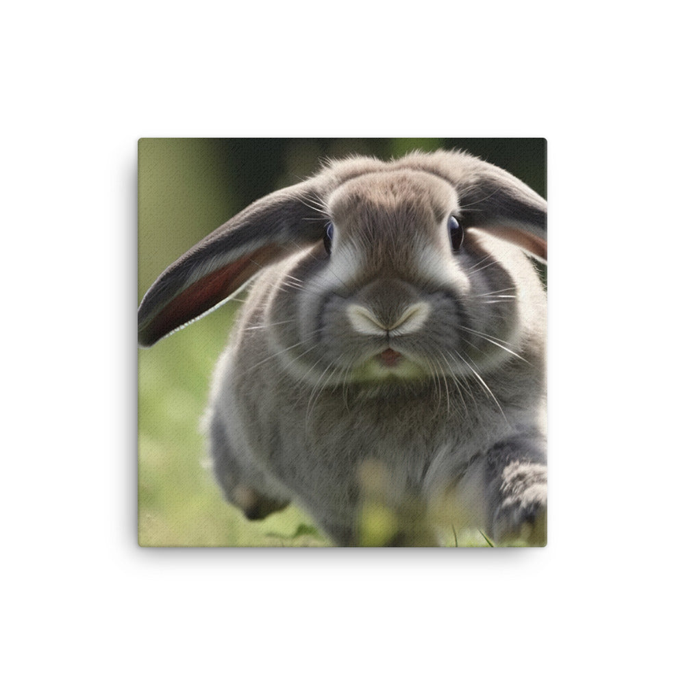 Playful Mini Lop Bunny in a Meadow Canvas - PosterfyAI.com