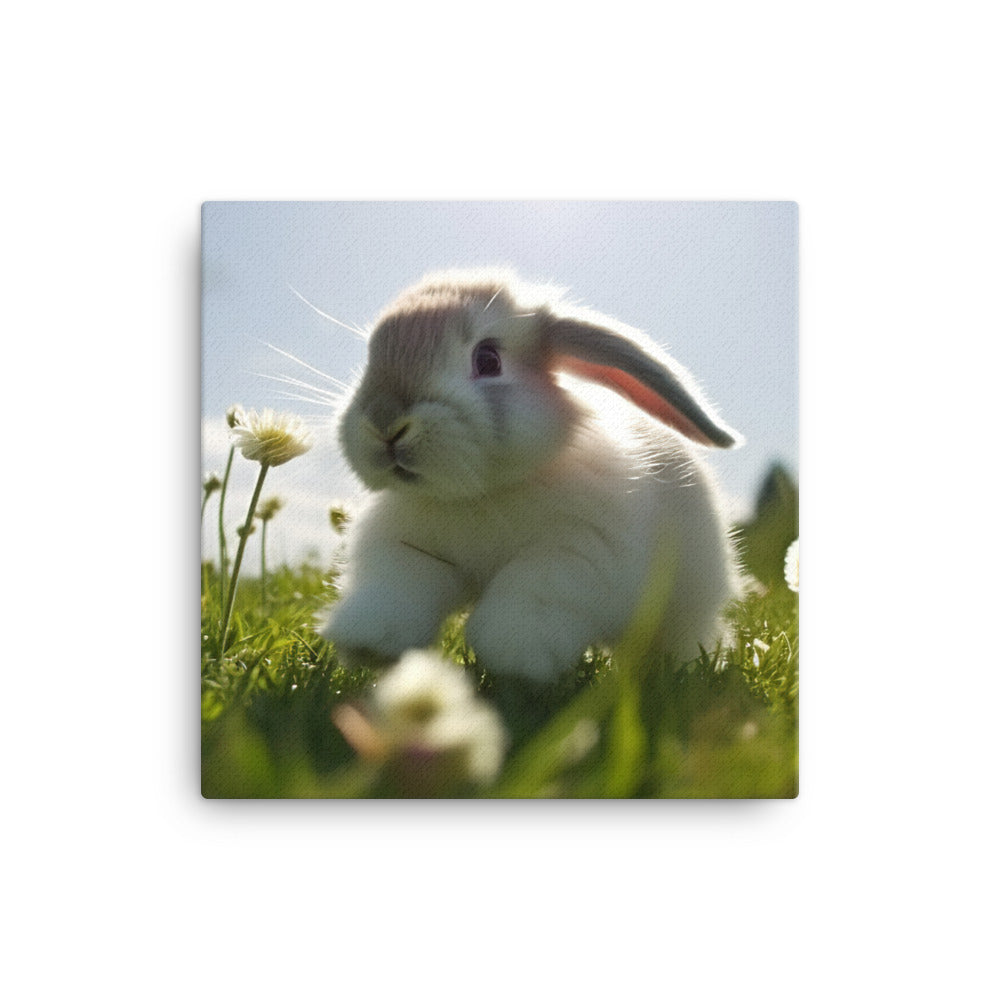 Playful Mini Lop Bunny in a Meadow Canvas - PosterfyAI.com