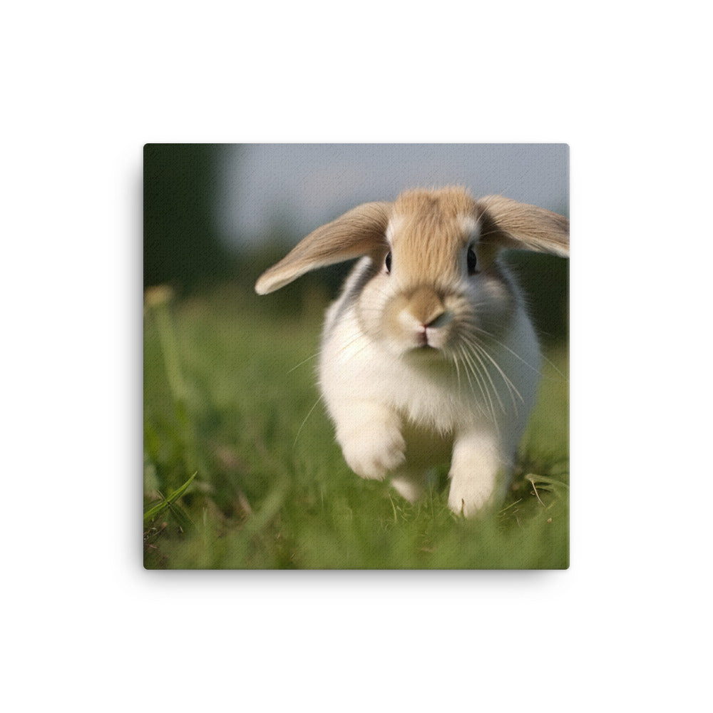 Playful Mini Lop Bunny in a Meadow Canvas - PosterfyAI.com