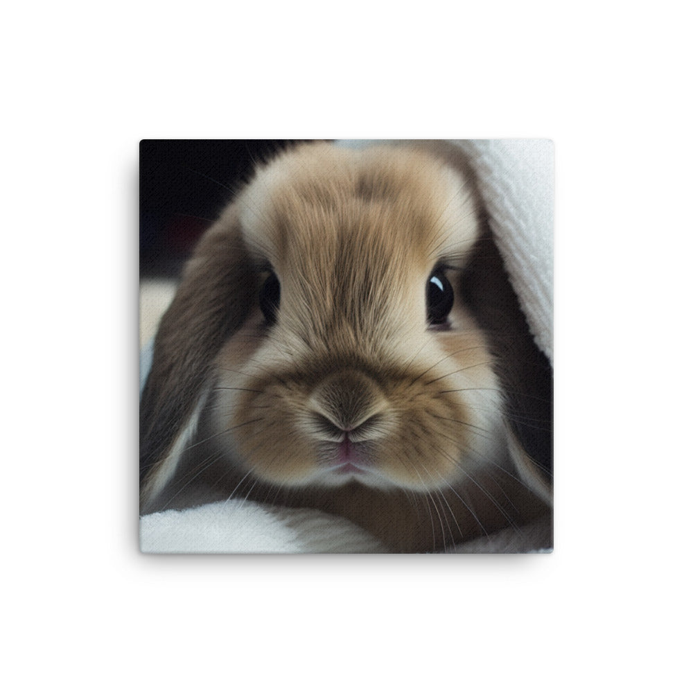 Mini Lop Bunny in a Cozy Blanket Canvas - PosterfyAI.com