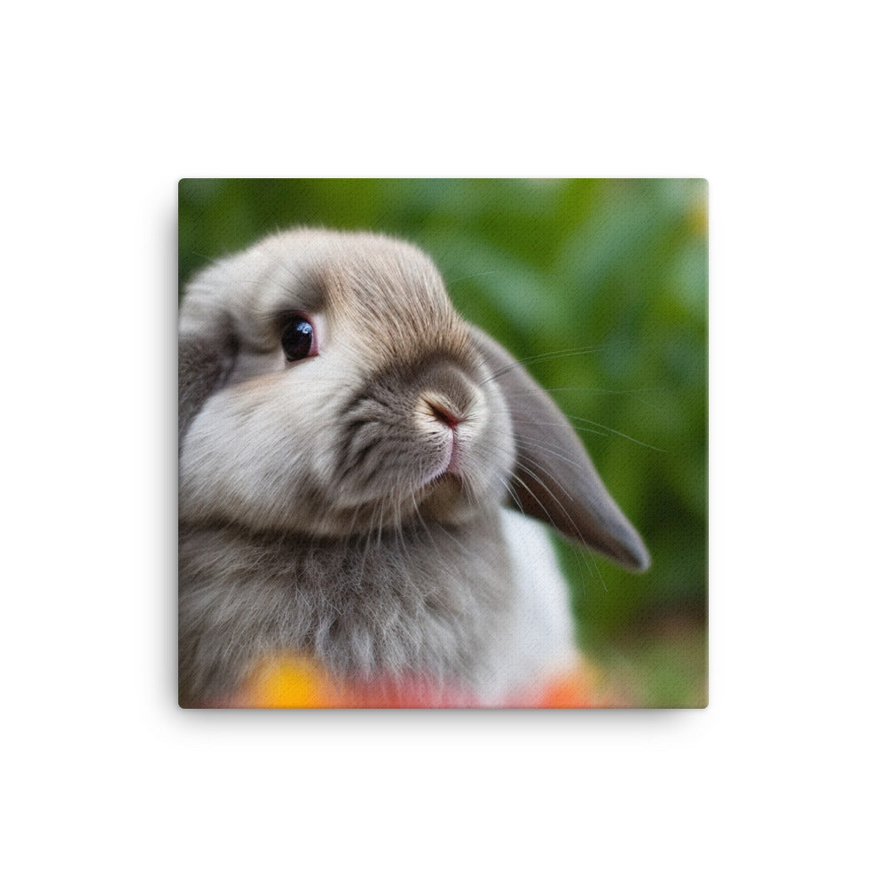 Adorable Mini Lop Bunny in a Garden Canvas - PosterfyAI.com
