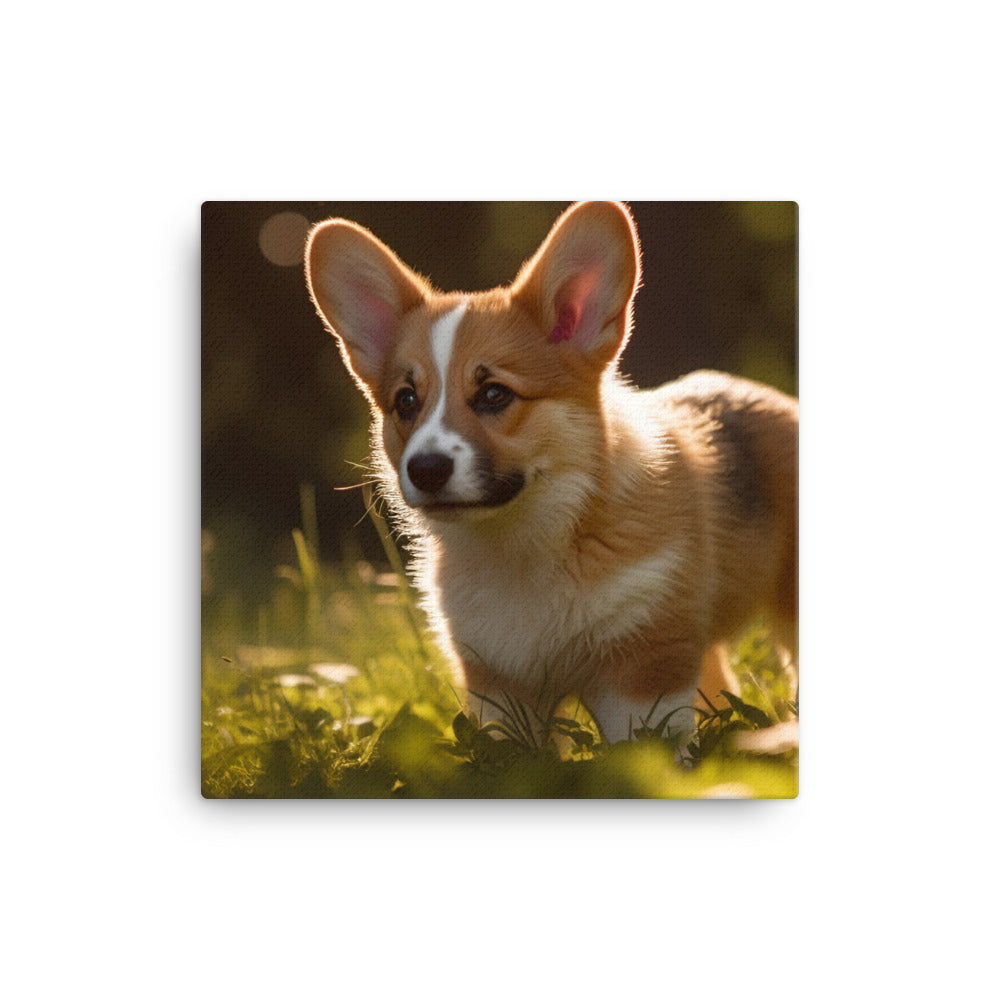 Welsh Corgi Puppy Playing Canvas - PosterfyAI.com