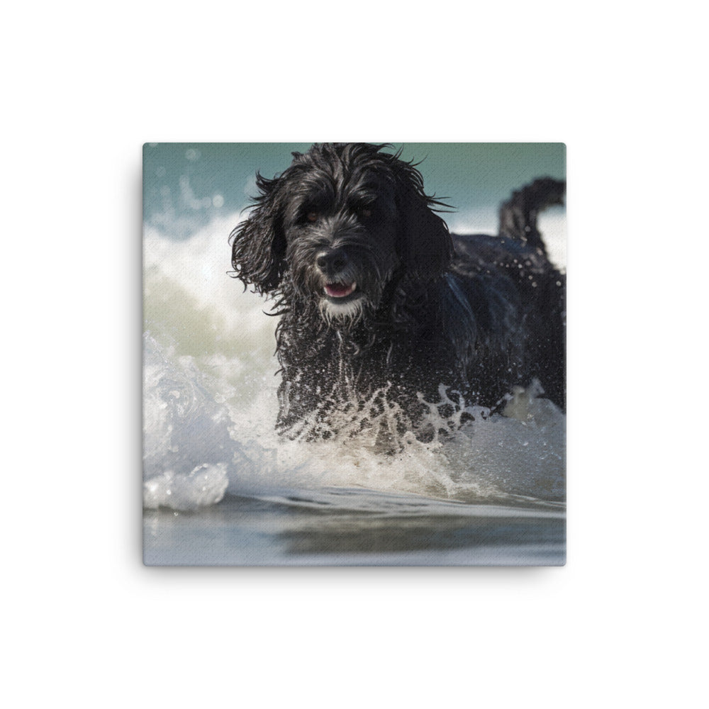 Waves with a Portuguese Water Dog Canvas - PosterfyAI.com